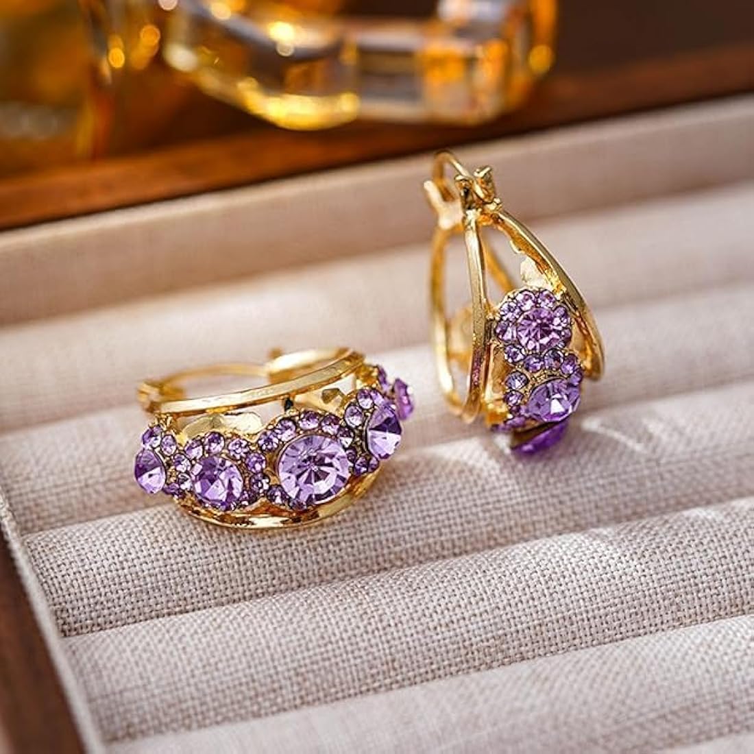 Diamond zircon earrings(gold plated)