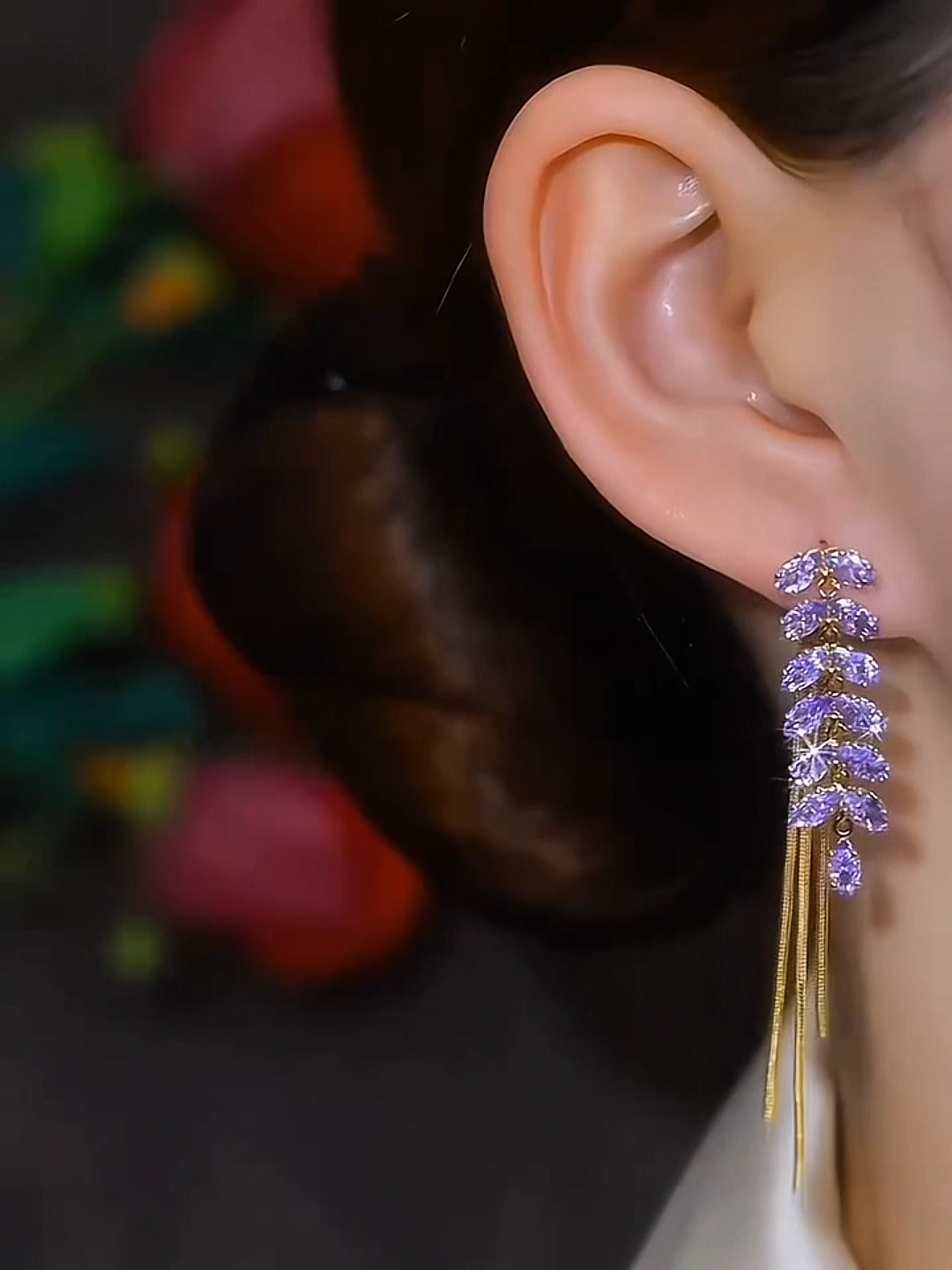 Wheat Ear Zircon Tassel Women's Retro Long Earrings
