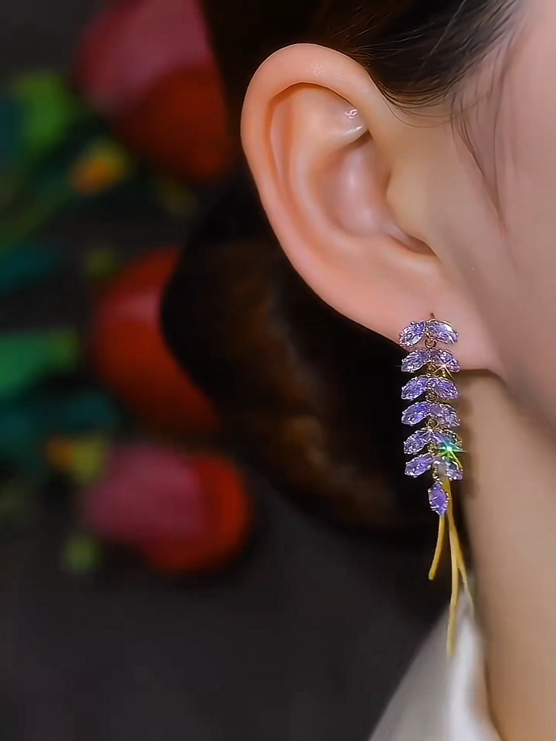 Wheat Ear Zircon Tassel Women's Retro Long Earrings